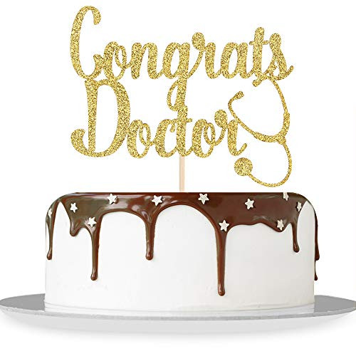 Gold Glitter Congrats Doctor Cake Topper Congrats Grad Class of 2020 College Grad - Congratulations Nurse Doctor Dentist Graduation Party Decorations
