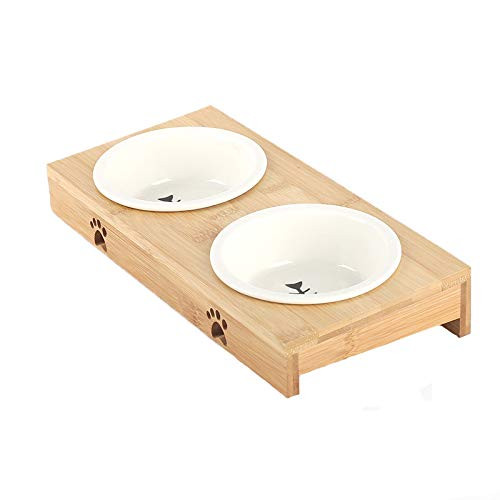ALBOLET Cat Bowls, Elevated Cat Dog Bowls, Raised Dog Cat Feeder with Bamboo Stand? Ceramic Food Water Bowl for Cats and Puppy?Food Water Feeder for Cats or Small Dogs ALBOLET Cat Bowls, Elevated Cat Dog Bowls, Raised Dog Cat Feeder with Bamboo Stand? Ceramic Food Water Bowl for Cats and Puppy?Food Water Feeder for Cats or Small Dogs