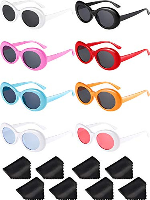 Gejoy 8 Pairs Clout Oval Goggles Retro Kurt Mod Thick Frame Round Lens Sunglasses Goggles Multicolor for Women Men (Color A)