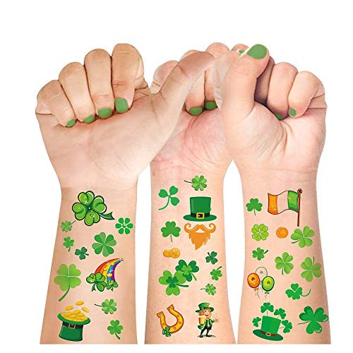 St Patricks Day Tattoos-16 Unique Sheets-140 Pcs St Patricks Day Stickers- St. patrick's Day Temporary Tattoos Shamrock- Irish St patricks day Accessories Decorations Party Favors-A HIT for Your Event