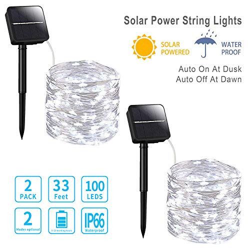 Solar Lights Outdoor,33ft with 100 LED Solar String Light,Waterproof Decoration Silver Wire Fairy Lights Solar Powered Outdoor for Garden,Indoor Outdoor Patio Yard,Christmas,Wedding Party(Cool White) Solar Lights Outdoor,33ft with 100 LED Solar String Light,Waterproof Decoration Silver Wire Fairy Lights Solar Powered Outdoor for Garden,Indoor Outdoor Patio Yard,Christmas,Wedding Party(Cool White)
