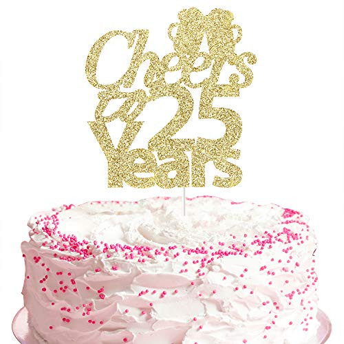 Cheers to 25 Years Cake Topper, Happy 25th Birthday Cake Topper, Hello 25, 25th Anniversary Party Decoration - Gold Glitter Cheers to 25 Years Cake Topper, Happy 25th Birthday Cake Topper, Hello 25, 25th Anniversary Party Decoration - Gold Glitter