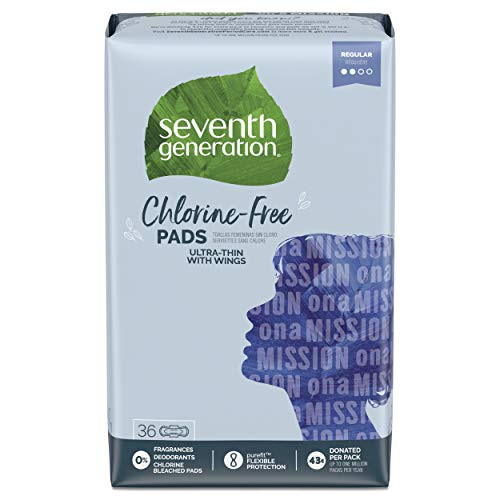 Seventh Generation Ultra Thin Pads with Wings, Regular Absorbency, Chlorine Free, 36 Count (Packaging May Vary)