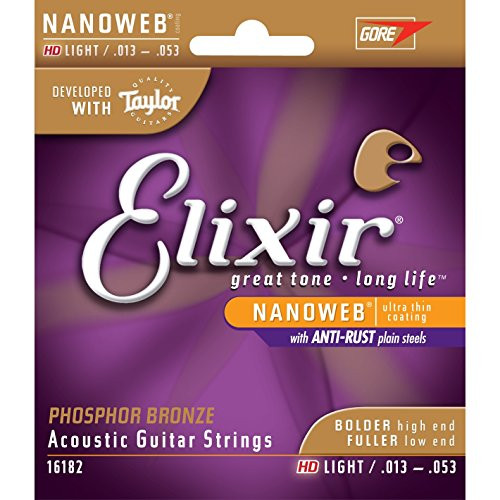 Elixir Strings Phosphor Bronze Acoustic Guitar Strings w NANOWEB Coating, HD Light (.013-.053)