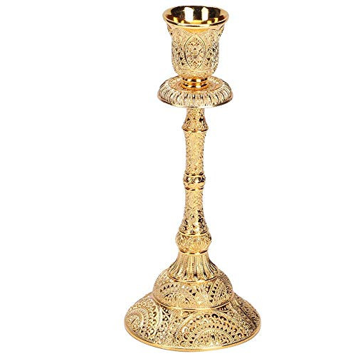 Hztyyier Metal Candelabra Antique Gold Candlestick Tall Candle Holder Wedding Event Candelabra Candle Stand, 1/3/5 Candle Optional(Single Arm)