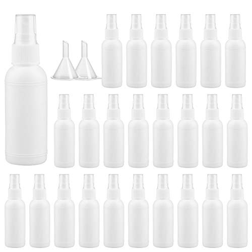 Spray Bottle,Fine Mist Mini white 60ml/2oz Spray Bottles,Small Reusable Empty Plastic Bottles with Atomizer Pumps (24 pack,2 Funnels included)