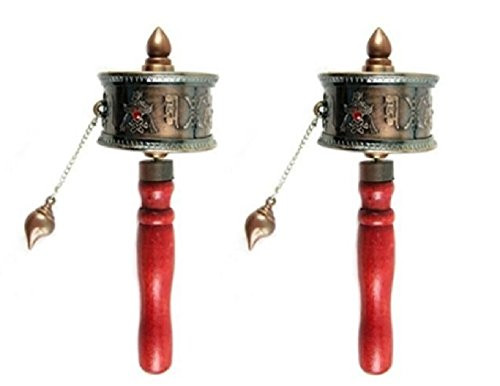 DMtse 2 X Tibetan Buddhist Om Mani Padme Hum Functioning Mini Handheld Prayer Wheel with Mantra Scroll DMtse 2 X Tibetan Buddhist Om Mani Padme Hum Functioning Mini Handheld Prayer Wheel with Mantra Scroll