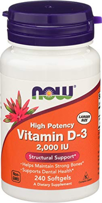 NOW Supplements, Vitamin D-3 2,000 IU, High Potency, Structural Support, 240 Softgels NOW Supplements, Vitamin D-3 2,000 IU, High Potency, Structural Support, 240 Softgels