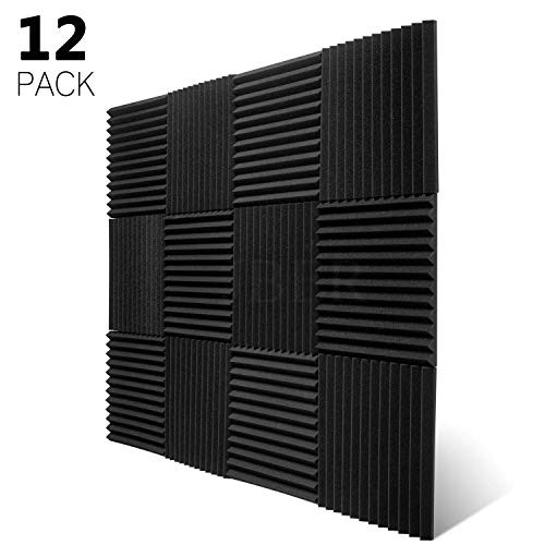 JBER 12 Pack Charcoal Acoustic Panels Studio Foam Wedges Fireproof Soundproof Padding Wall Panels 1" X 12" X 12"