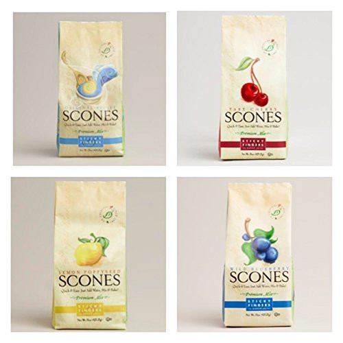 Sticky Fingers Scone Mix Variety Pack of 4 (Original, Wild Blueberry, Tart Cherry, and Lemon Poppy Seed) 15 Oz. Each