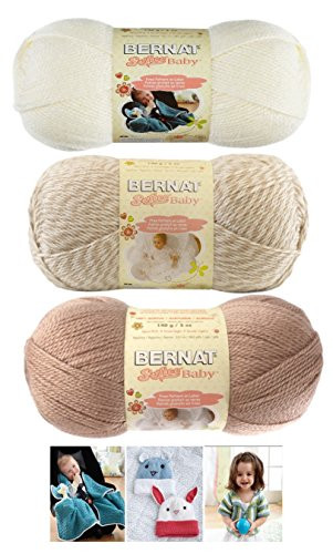 Bernat Softee Baby Acrylic Yarn 3 Pack Bundle Includes 3 Patterns DK Light Worsted #3 (Little Mouse Mix) Little Mouse, Little Mouse Marl and White