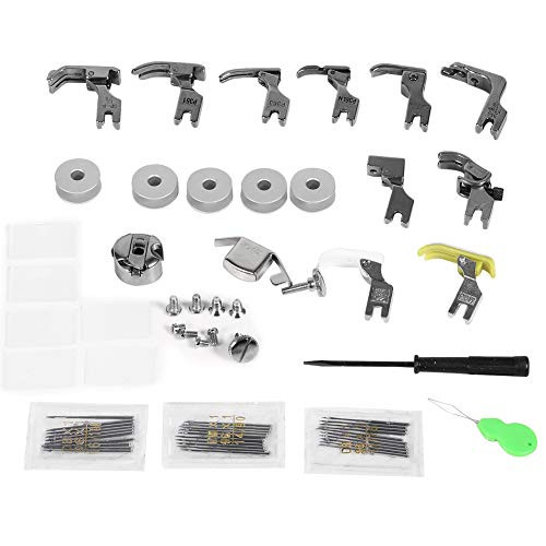 17 Set Universal Industrial Sewing Machine Parts,Presser Pressure Accessories Case Sewing Presser Foot Set?Narrow Rolled Hem and Adjustable Guide,Sewing Equipment Accessories