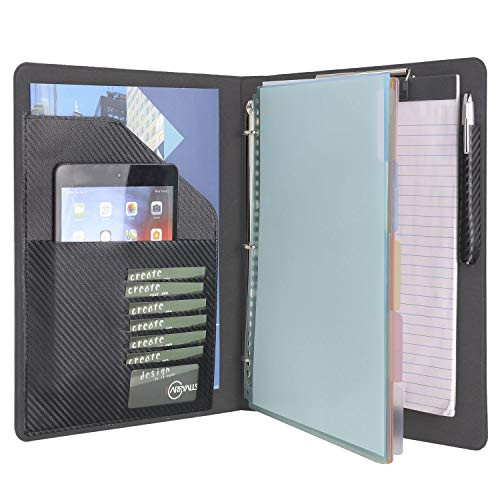 iCarryAlls Binder Portfolio Organizer with Color File Folders, Business and Interview Padfolio with 3-Ring Binder, Clipboard