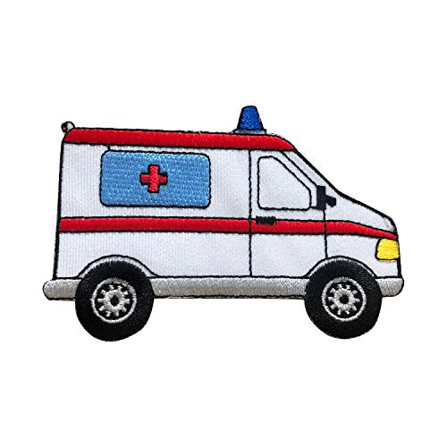 Ambulance Car Rescue EMT Paramedic Sew on or Iron on Patches Embroidered Applique Craft Accessory for decorate your Clothes Jeans Tshirt Jacket Pant Bag Backpack Hat for Men Women Boys Girls White