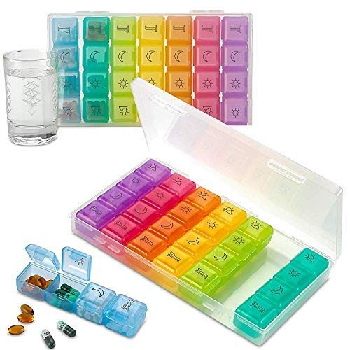 Weekly Pill Organizer - Pack of 2-4 Compartment Am/Pm Pill Box, 7 Day Large Travel Medication Dispenser Case for Vitamins, Supplements and Medicine Weekly Pill Organizer - Pack of 2-4 Compartment Am/Pm Pill Box, 7 Day Large Travel Medication Dispenser Case for Vitamins, Supplements and Medicine