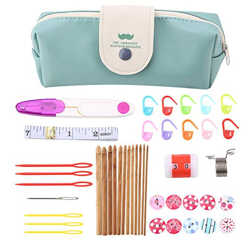 44Pcs Crochet Hooks Set Wooden Yarn Knitting Crochet Kit with Knitting Accessories and Ergonomic Handle for Arthritic Hands