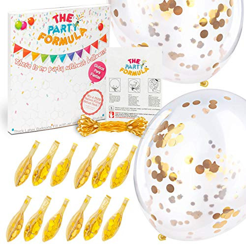 Confetti Balloons for Engagement Party Decorations - 18 Inches Balloons Filled with Pink Rose Gold Confetti (Pack of 12) - Gold Balloons Use for Bridal Shower, Baby Shower, Birthday Party, Weddings