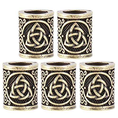 Lurrose 5pcs DIY Norse Vikings Runes Beads Big Hole Celtic Knot Rosary Beads Irish Beard Beads Dreadlock Hair Accessories for Women Men (Antique Bronze)