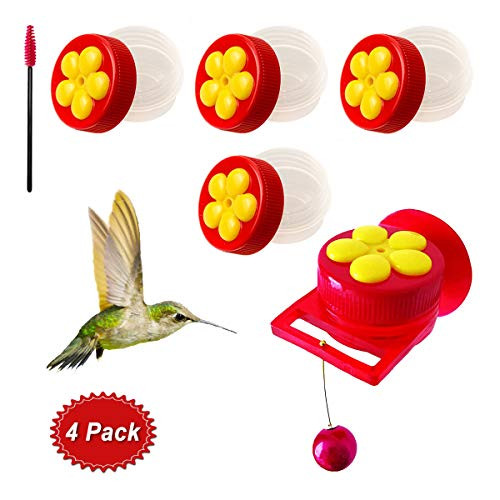 Naomo Handheld Hummingbird Feeders with Suction Cup, Multifunctional Mini Hummingbird Feeder with Perches for Outdoors, Kit Includes Cleaning Brush (4-Pack, Red)