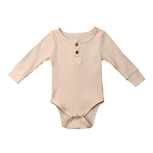 JRPONY Newborn Clothes Knit Romper Long Sleeve Baby Boys Girls Solid Color Bodysuit Jumpsuit (Light Brown, 6-12 Months)
