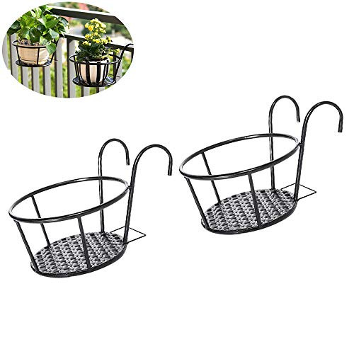 Yarnow 2pcs Hanging Railing Planter Iron Art Hanging Baskets Flower Pot Holder Plant Holder Over The Rail Metal Fence Planters for Patio Balcony Porch Fence