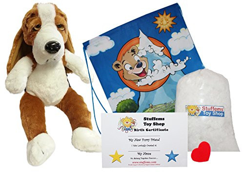 Make Your Own Stuffed Animal Basset Hound 16" - No Sew - Kit with Cute Backpack!