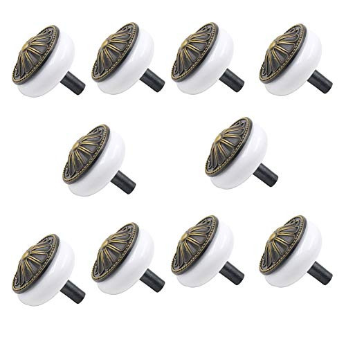 10 Pcs Vintage Ceramic Zinc Alloy Door Knob Handle Pull Drawer Pulls Cabinet Knobs Dresser Wardrobe Pulls Single Hole Pull Handles (White)