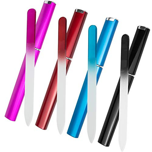 4 Pack Glass Nail File, EAONE Crystal Nail Files with Case, Double Sided Finger Nail Files, Professional Manicure Nail Care