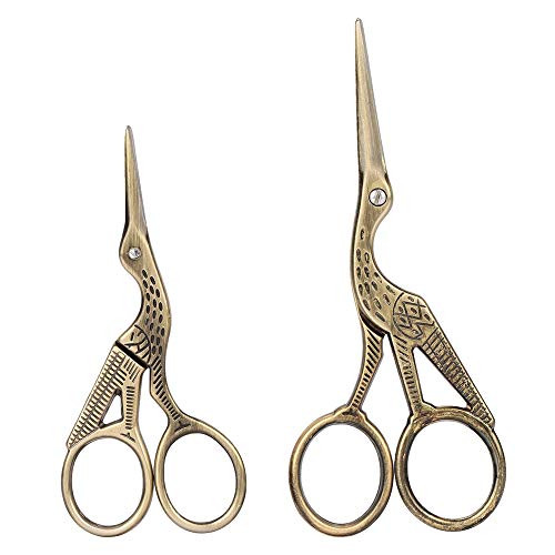 HEEPDD 2 Pack Embroidery Scissors, Retro Bronze Classic Stork Scissors Stainless Steel Sharp Tip Sewing Scissors for DIY Tailor Sewing Craft Needlework Art Work
