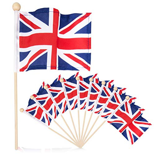 Tinisas World Premium 4x6 Inch Mini UK British Union Jack English Hand Held Flag Mini Flag Stick Flag with Safety Ball Top 10 Pack