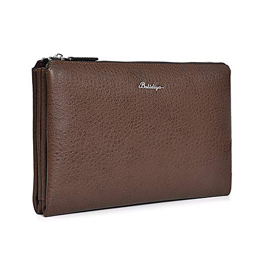 BALIDIYA Men Clutch Bag Purse Leather Wallets Wristlet Handbag Business Zipper