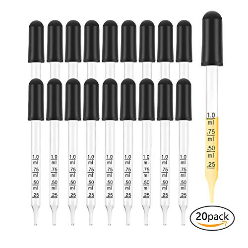 Eye Dropper for Essential Oils - Pipettes Dropper with Black Rubber Head, Straight-Tip Calibrated Thick Glass Medicine Dropping Pipettes for Accurate Easy Dose and Measurement 1 mL Capacity