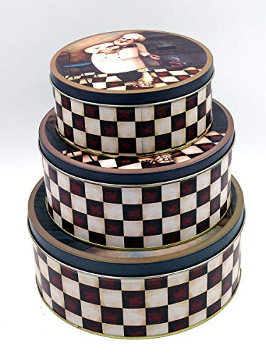 French chef kitchen themed Round storage tin, shabby chic,SET OF 3