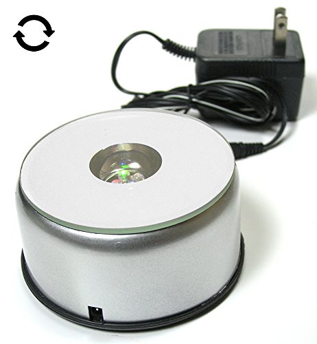 BANBERRY DESIGNS Rotating Stand - Silver Mirrored Color Changing Display Stand - Turntable Base with LED Colored Lights - Collectible Display Accessories