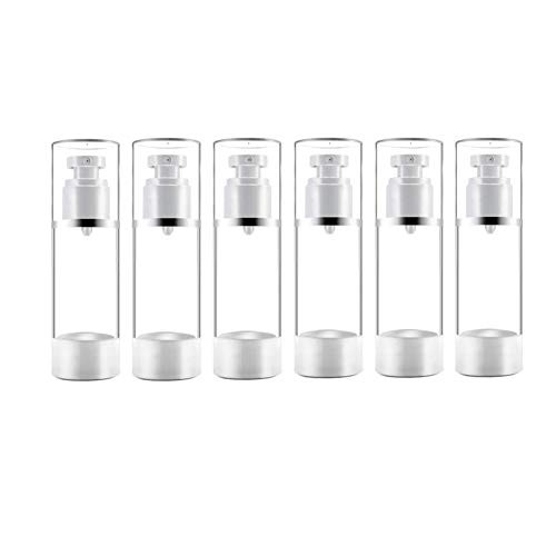 Airless Cosmetic Cream Pump Bottle, Refillable Empty Clear Travel Containers Liquid Vacuum Press Jar Pot for Foundation Essence Lotion, 6 Pack (1 oz / 30ML)