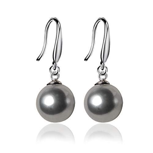 JOYID 10mm Ocean Pearl Dangle Earrings Natural Shell Beads Drop Earrings Fashion Jewelry for Women-Grey