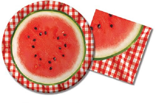 Watermelon Paper Plates & Watermelon Napkins - Summer Party, BBQ, Picnic - 3 Styles to Pick From - Serves 8 (Watermelon Check)