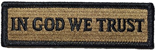 In God We Trust Morale Tactical Tab Patch 1"x3 3/4" Hook and Loop Fasteners Backing - Coyote Tan - By Ranger Return (RR-TACT-IGOD-00WE-TRST-0TAB-COYT)