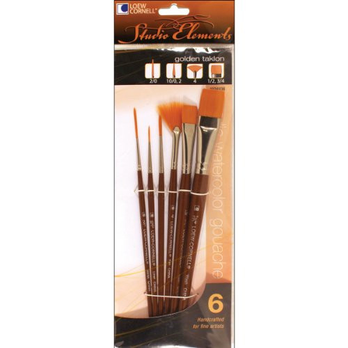 Loew-Cornell 1024936 Studio Elements Golden Taklon Short Handle Detail Brush Set