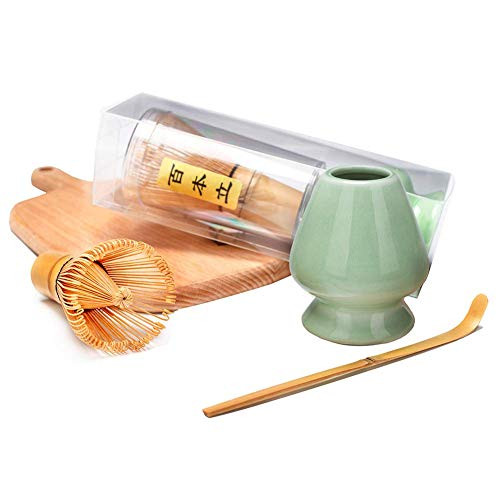 Bamboo Matcha Tea Whisk Set (Chasen) Bamboo Scoop (Chashaku) Ceramic Whisk Holder Ceremonial Starter Matcha Kit for Traditional Japanese Tea Ceremony.