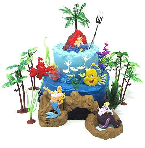 Little Mermaid Birthday Cake Topper Set Featuring Ariel and Friends with Decorative Themed Accessories