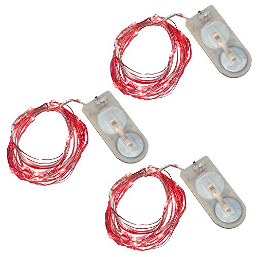 LumaBase 60303 3 Count Battery Operated Submersible Mini String Lights (60 Lights), Red