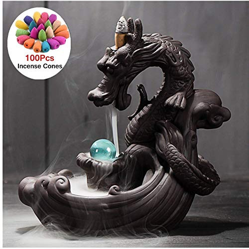 JULAN Incense Holder Ceramics Dragon Incense Cones Burner Incense Stick Holder Backflow Incense Burner with 100 Free Cones Home Decoration Handicraft Gift Backflow Incense Holder Dragon JULAN Incense Holder Ceramics Dragon Incense Cones Burner Incense Stick Holder Backflow Incense Burner with 100 Free Cones Home Decoration Handicraft Gift Backflow Incense Holder Dragon