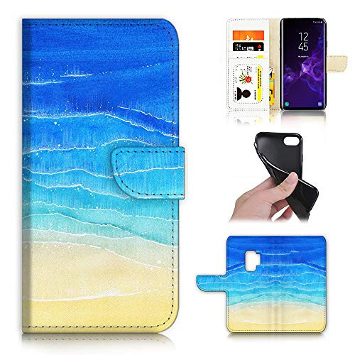 for Samsung S9+, Galaxy S9 Plus, Designed Flip Wallet Phone Case Cover, A21902 Summer Blue Sea Beach 21902