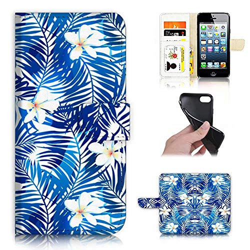 Ajour Pty Ltd for iPhone 8, iPhone 7, iPhone SE 2 (2020), Designed Flip Wallet Phone Case Cover, A22012 Blue Palm Flower Tropical 22012