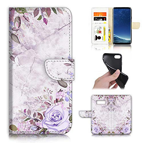 for Samsung S10, 6.1 inch 4G Only, Designed Flip Wallet Phone Case Cover, A21809 Marble Blue Rose Flower 21809
