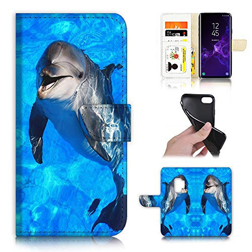 for Samsung S9+, Galaxy S9 Plus, Designed Flip Wallet Phone Case Cover, A21798 Dolphin Blue Sea 21798