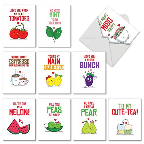 The Best Card Company - 10 Boxed Cards for Kids (4 x 5.12 Inch) - Cute Blank Cards for All Occasions - Romantic Yummy Puns M5659OCB-B1x10 The Best Card Company - 10 Boxed Cards for Kids (4 x 5.12 Inch) - Cute Blank Cards for All Occasions - Romantic Yummy Puns M5659OCB-B1x10