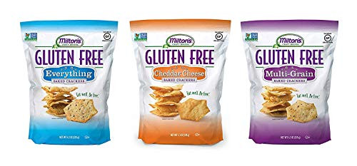 Miltons Gluten Free Baked Crackers, 3 Flavor Variety Bundle. Crispy & Gluten-Free Baked Grain Crackers (Everything, Cheddar, and Multi-Grain, 4.5 oz).