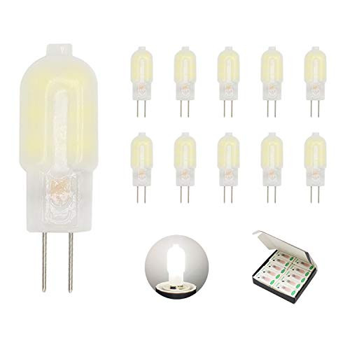 CliCli G4 1.5W LED Light Bulb, AC/DC 12V Daylight White 6000K, 15W T3 G4 Halogen Bulb Equivalent, 185LM Non-dimmable G4 Bi-pin Daylight LED, for Landscape Chandelier (10-Pack)